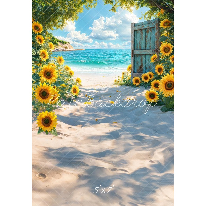 Kate Summer Beach Sunflower Backdrop Designed by Emetselch Microfiber (Printed) 5x7ft(1.5x2.2m)
