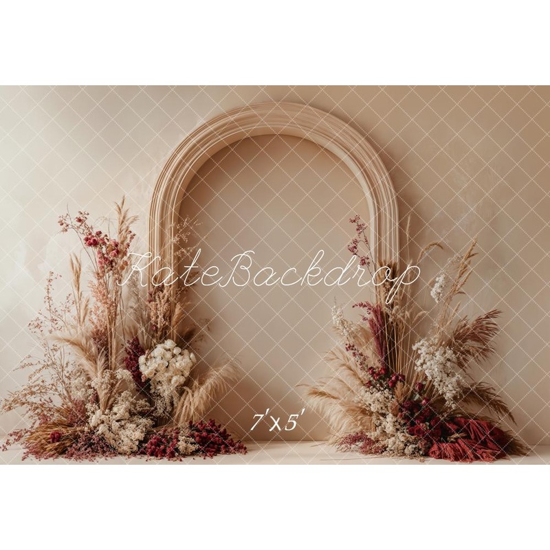 KBPA 2025 Kate Boho Flower Arch Neutral Backdrop Designed by Emetselch Microfiber (Printed) 7x5ft - small kids sitting / cake smash
