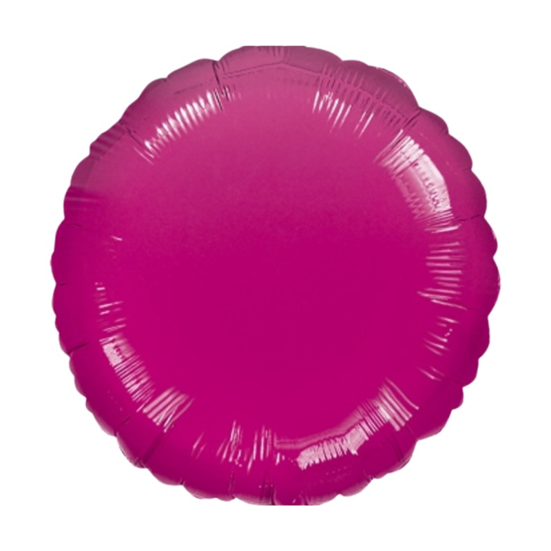 18" Fuchsia Pink Round Foil Balloon Inflated with Helium and Ribbon