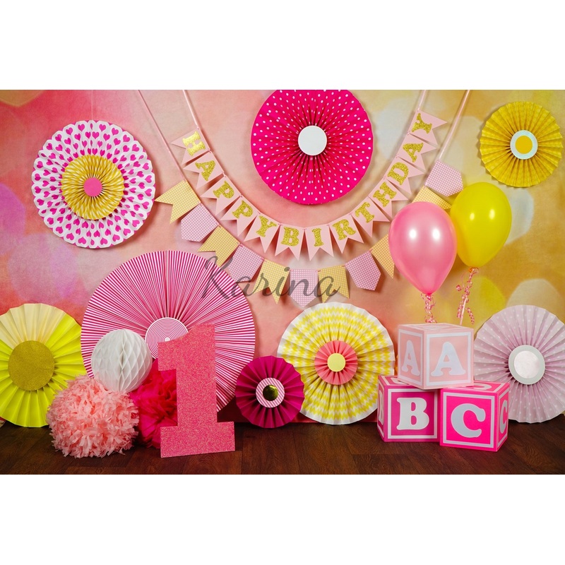 Kate 1st Birthday Flowers Backdrop for photography 5x3ft - newborns and babies Microfiber (Printed)