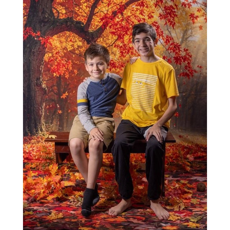 Kate Autumn Outdoor Fallen Leaf Red Maple Tree Backdrop Designed by Emetselch 7x5ft - small kids sitting / cake smash Microfiber (Printed)