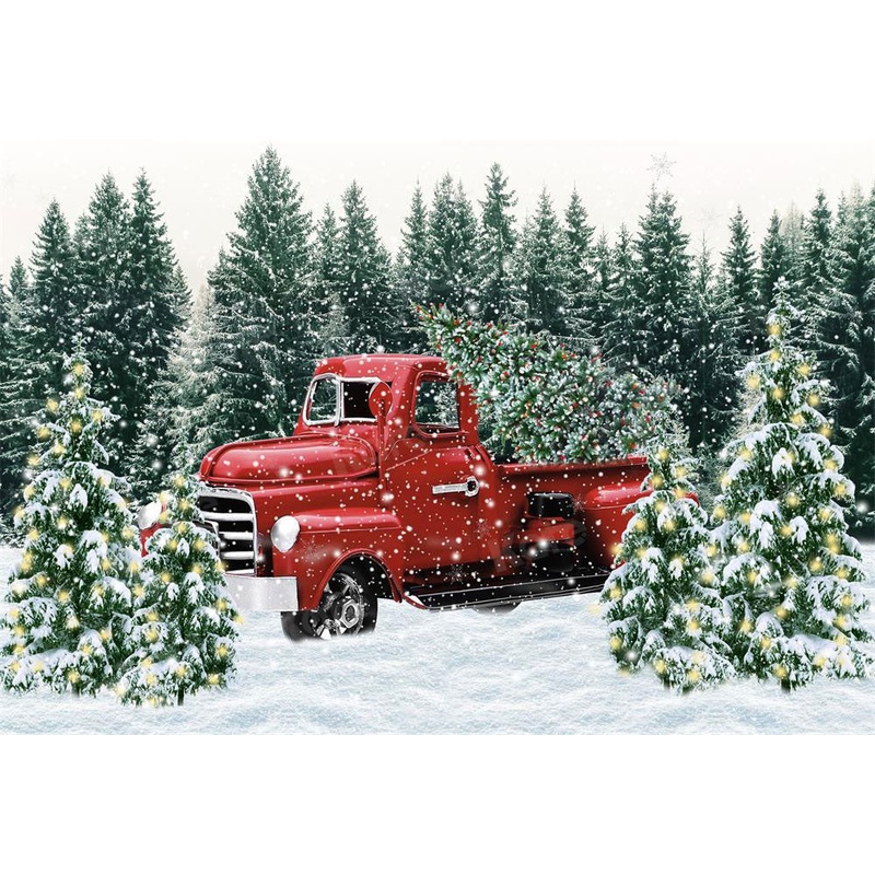 Kate Winter Backdrop Christmas Outdoor Red Car Forest Trees for Photography 5x3ft - newborns and babies Microfiber (Printed)