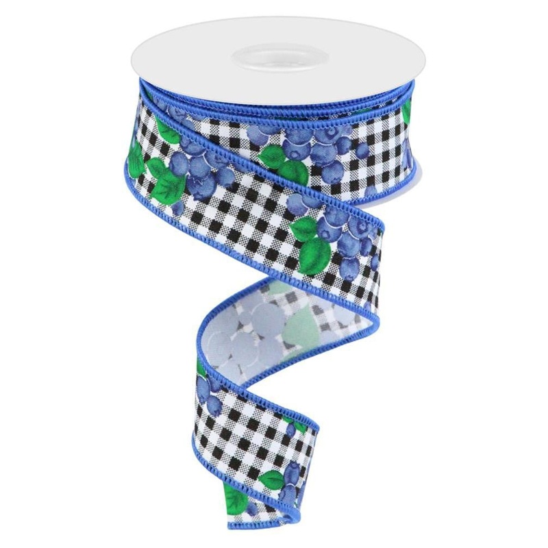 1.5" Blueberry Ribbon on Blk/Wht Check - 10