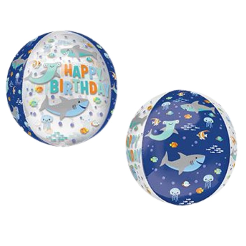 16" Orbz Sharks Clear Film Happy Birthday Balloons