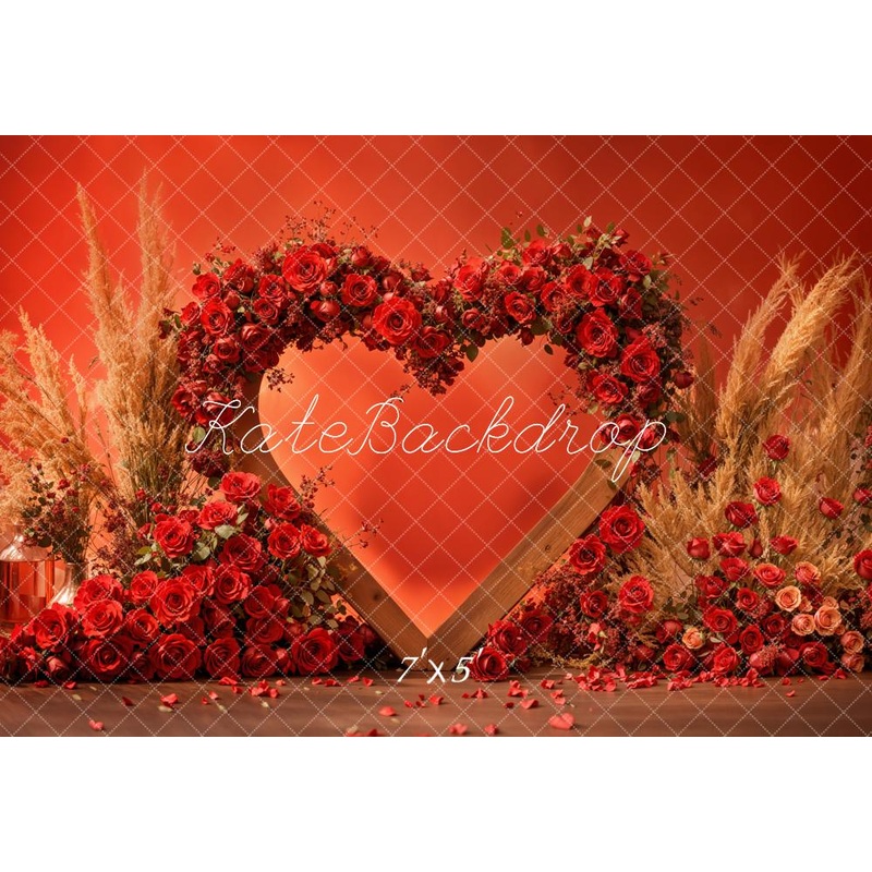 Kate Valentine Red Heart Rose Boho Backdrop Designed by Emetselch Microfiber (Printed) 7x5ft - small kids sitting / cake smash