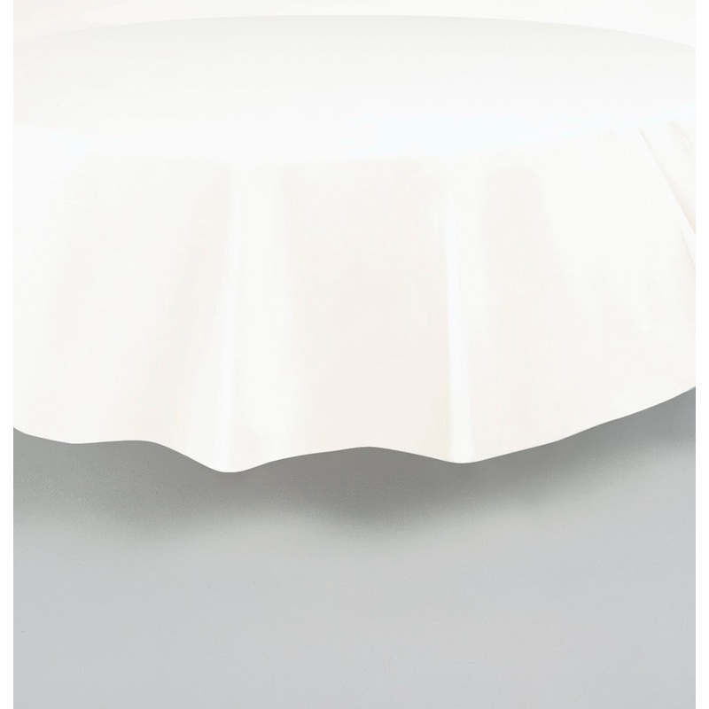 White Round Plastic Table Cover 84in