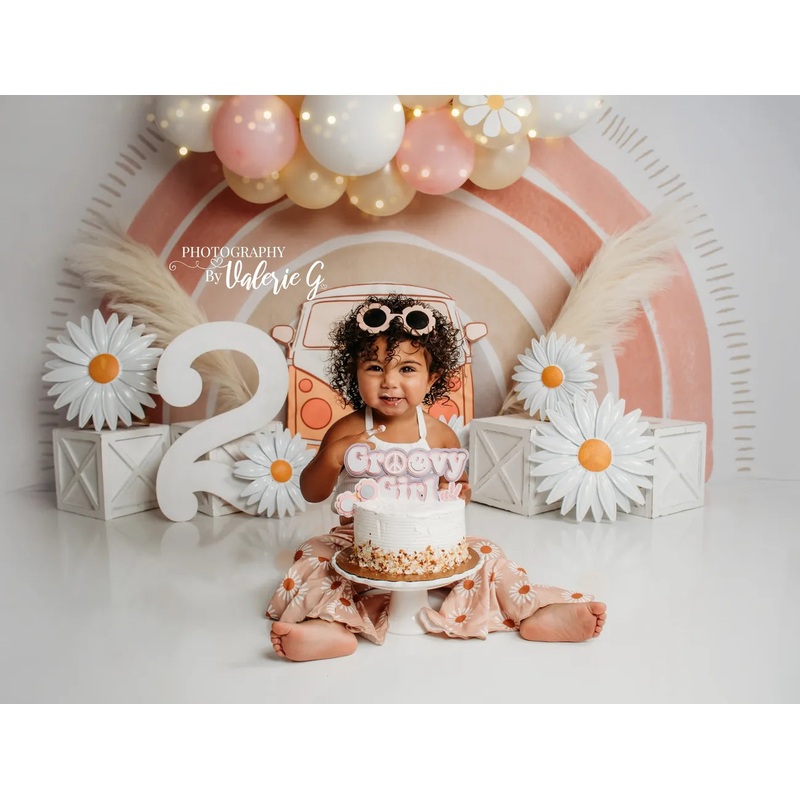 Kate Boho Rainbow Backdrop Designed by Mandy Ringe Photography Microfiber (Printed) 7x5ft - small kids sitting / cake smash