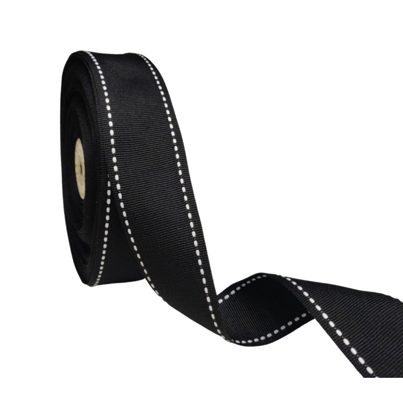 ALLURA STITCHED | BLACK WITH WHITE | 38MM | 25MTR