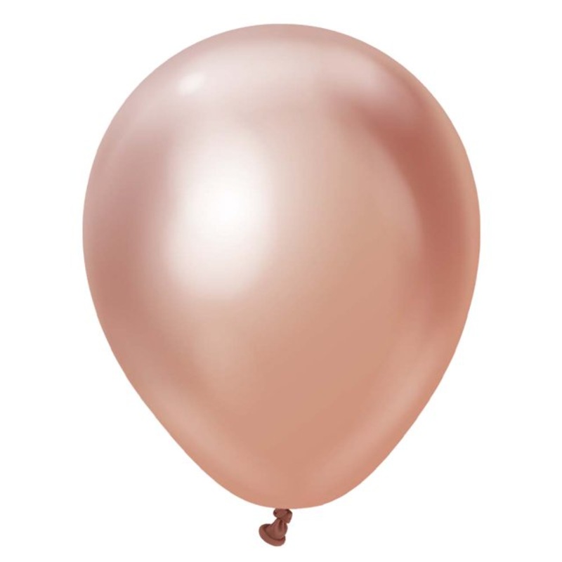 11" Kalisan Mirror Rose Gold Inflated with Helium and Ribbon