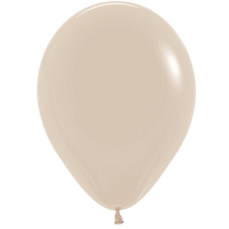 11" Sempertex White Sand Inflated with Helium and Ribbon