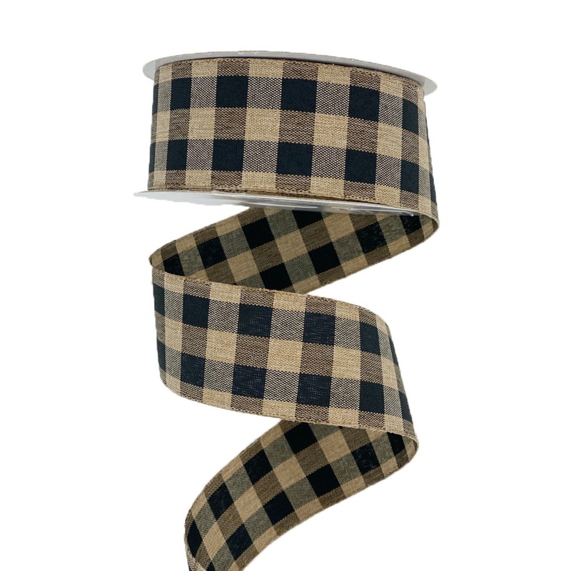 1.5" Classica Check Ribbon: Black/Tan - 10yds