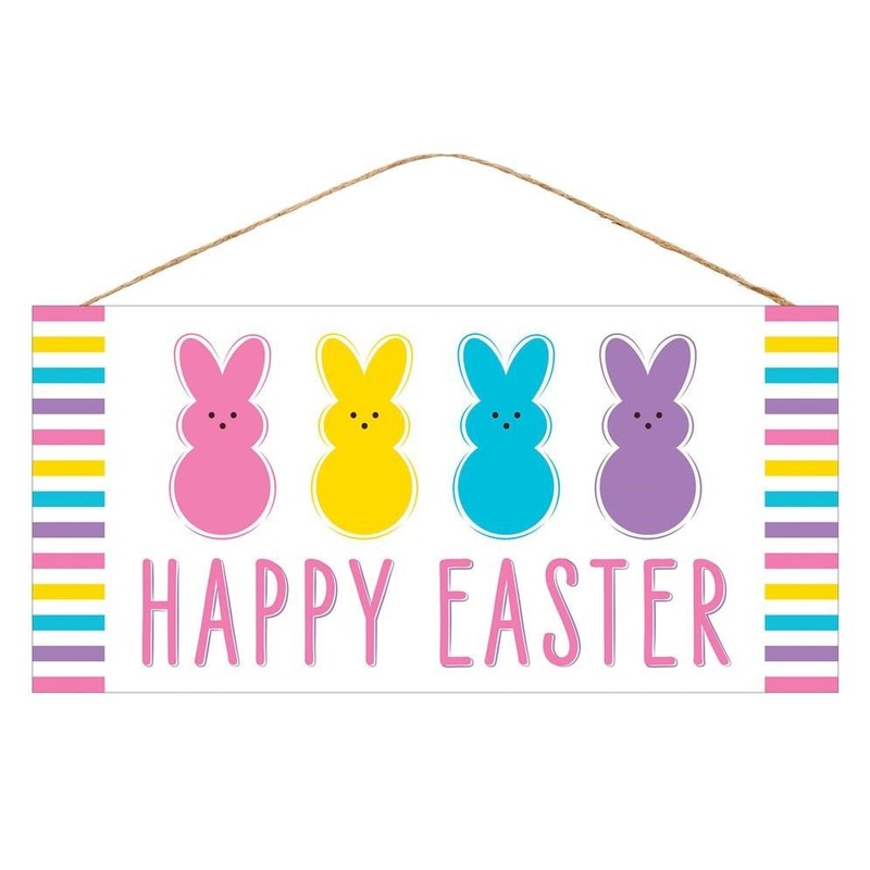 12.5" Happy Easter Multi Bunny Sign: White