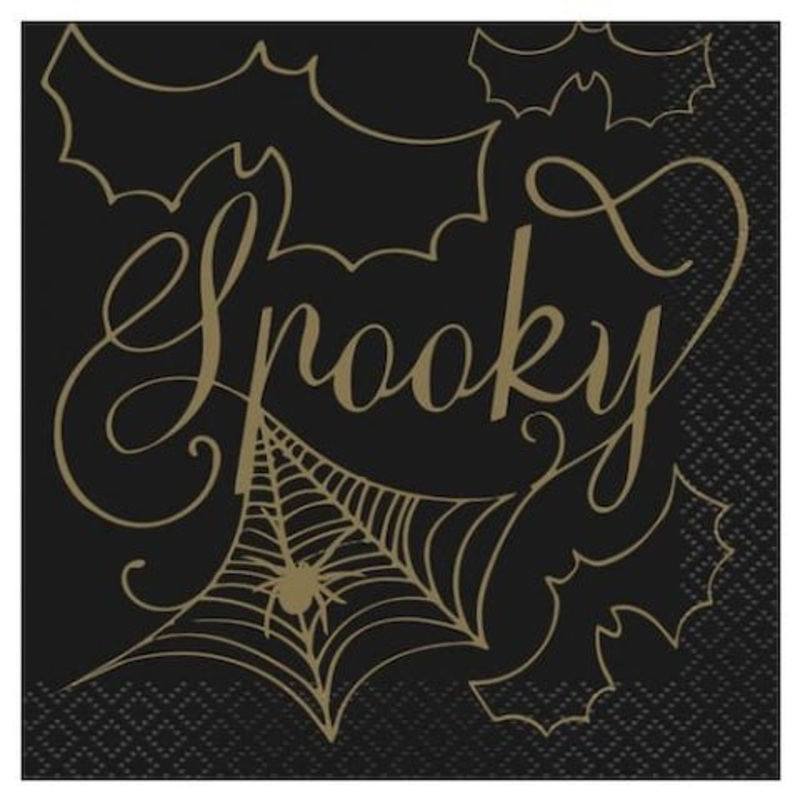 Halloween Black and Gold Spider Web Beverage Napkins | 16ct
