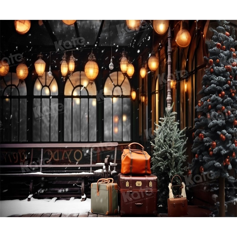 Kate Winter Train Station Platform Luggage Backdrop for Photography 7x5ft - small kids sitting / cake smash Microfiber (Printed)