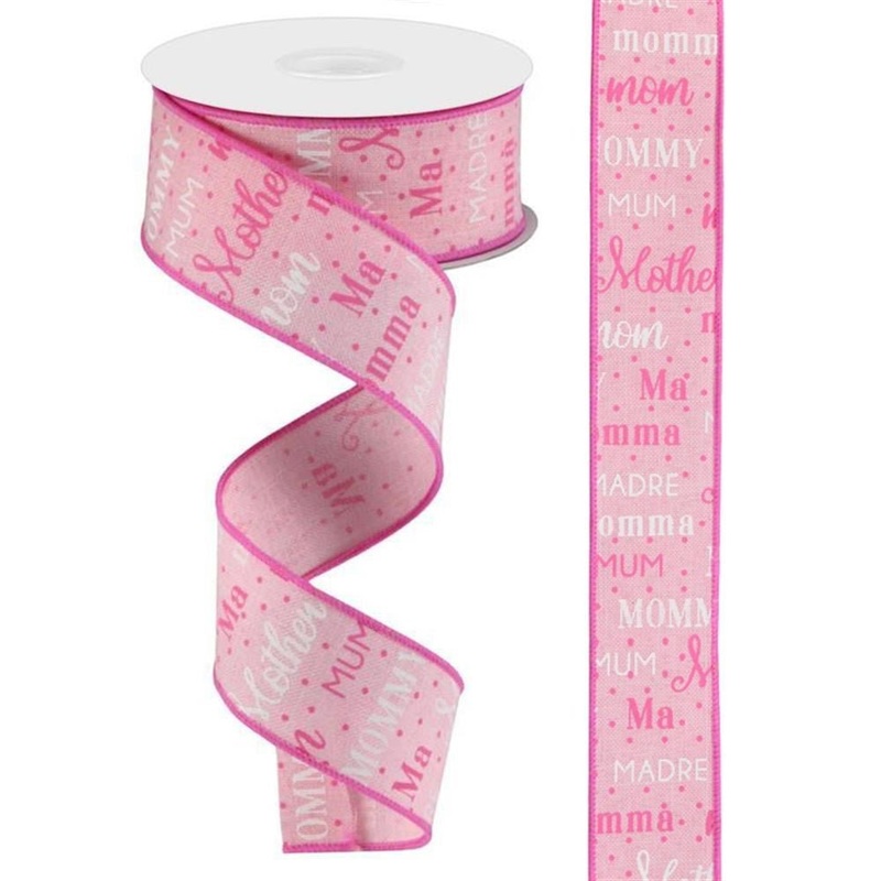 1.5" Mom Pattern Ribbon: Lt Pink -10yds