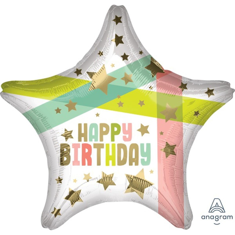 Birthday Gold Stars & Colors Mylar Balloons 18" | 1 ct