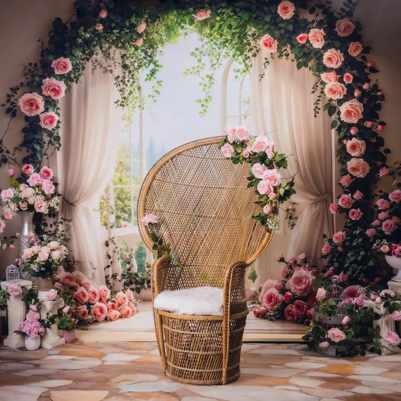 Kate Wedding Rose Floral Arch Window Backdrop Designed by Emetselch Microfiber (Printed) 7x5ft - small kids sitting / cake smash