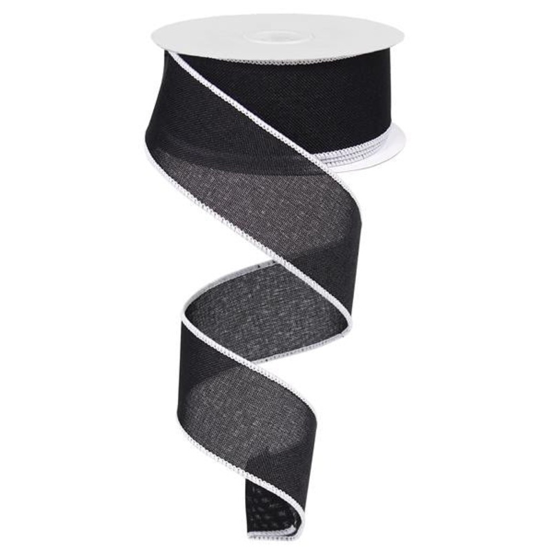 1.5" Black/White Edge Linen Ribbon - 10Yds