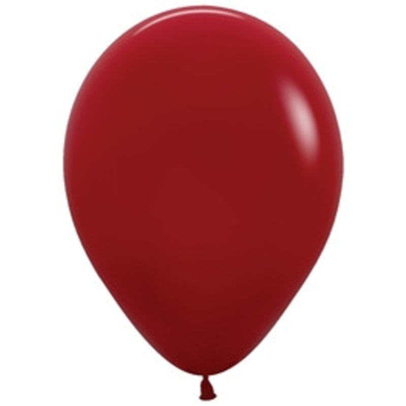 11" Sempertex Imperial Red Inflated with Helium and Ribbon