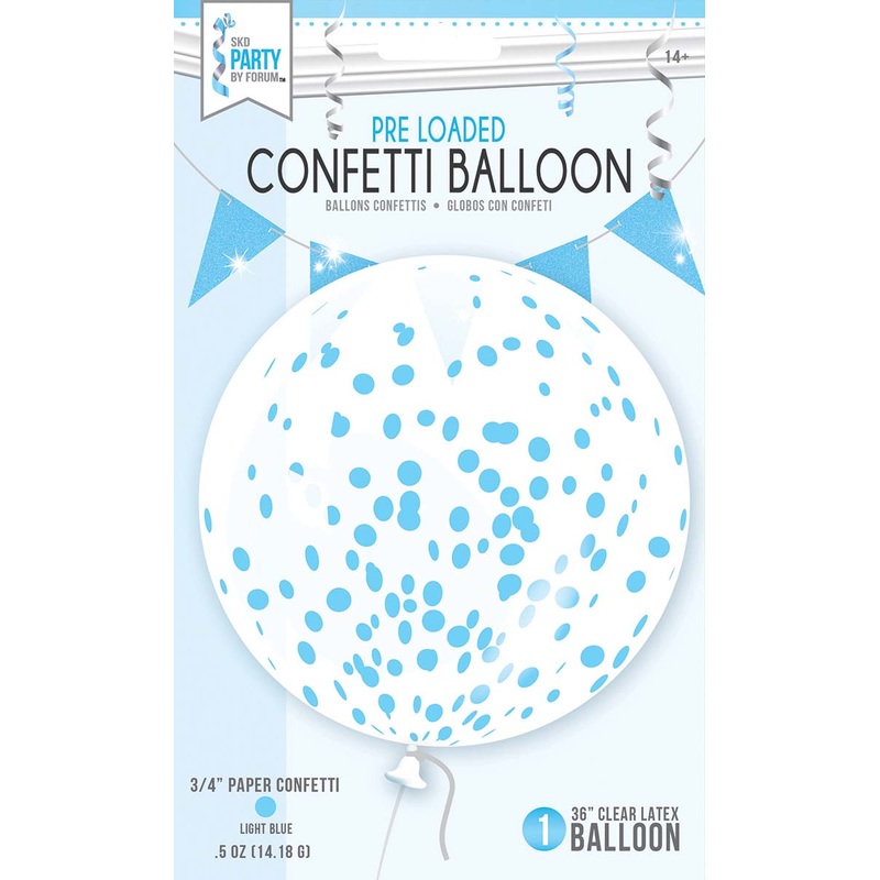 36" Pre-Loaded Clear Blue Confetti Latex Balloon | 1 count