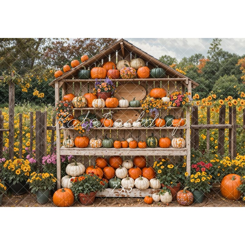 Kate Autumn Fine Art Flower Colorful Pumpkin Farm Backdrop Designed by Emetselch 7x5ft - small kids sitting / cake smash Microfiber (Printed)