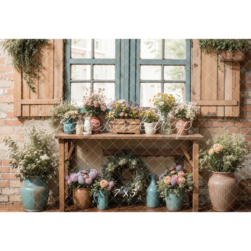 Kate  Spring Rustic Floral Window Table Backdrop Designed by Emetselch Microfiber (Printed) 7x5ft - small kids sitting / cake smash