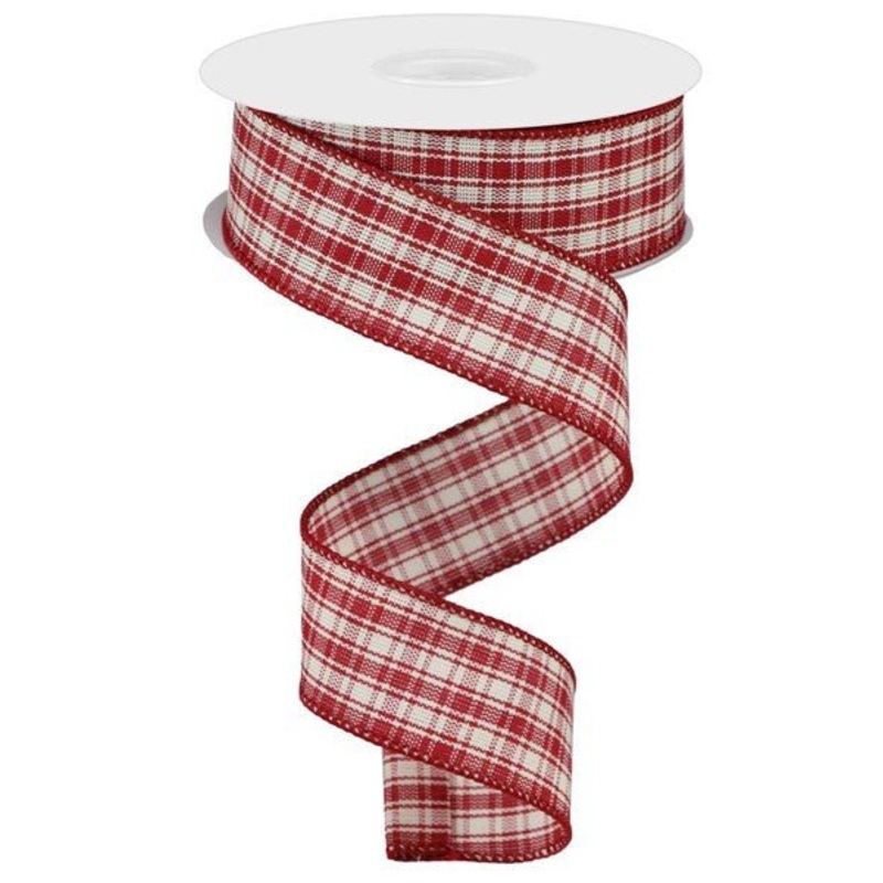 1.5" Check Ribbon:  Dk Red/Lt Beige - 10yds