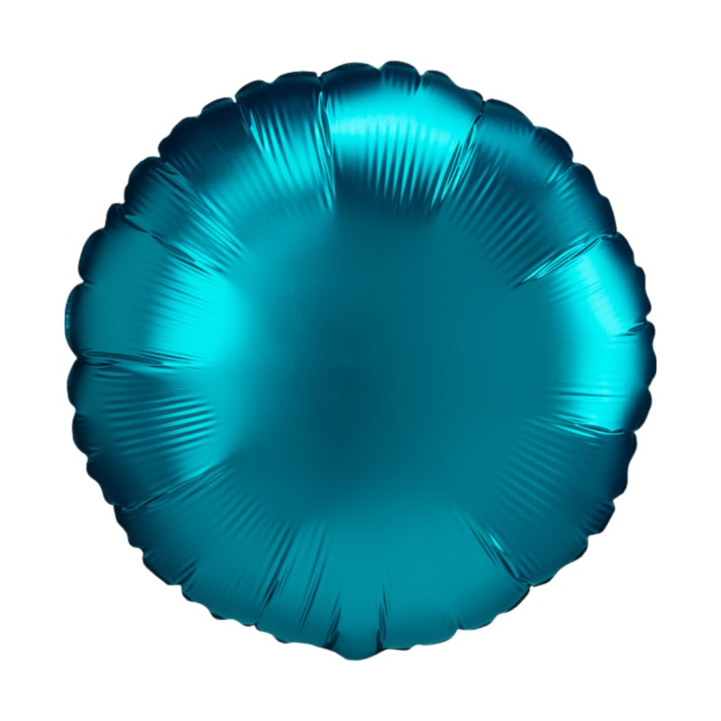 18" Aqua Blue Satin Round Foil Balloon Inflated with Helium and Ribbon