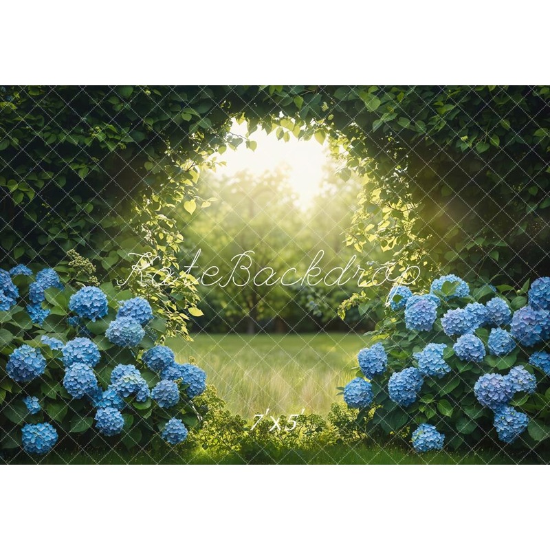 Kate Summer Forest Arch Blue Hydrangeas Backdrop Designed by Emetselch Microfiber (Printed) 7x5ft - small kids sitting / cake smash