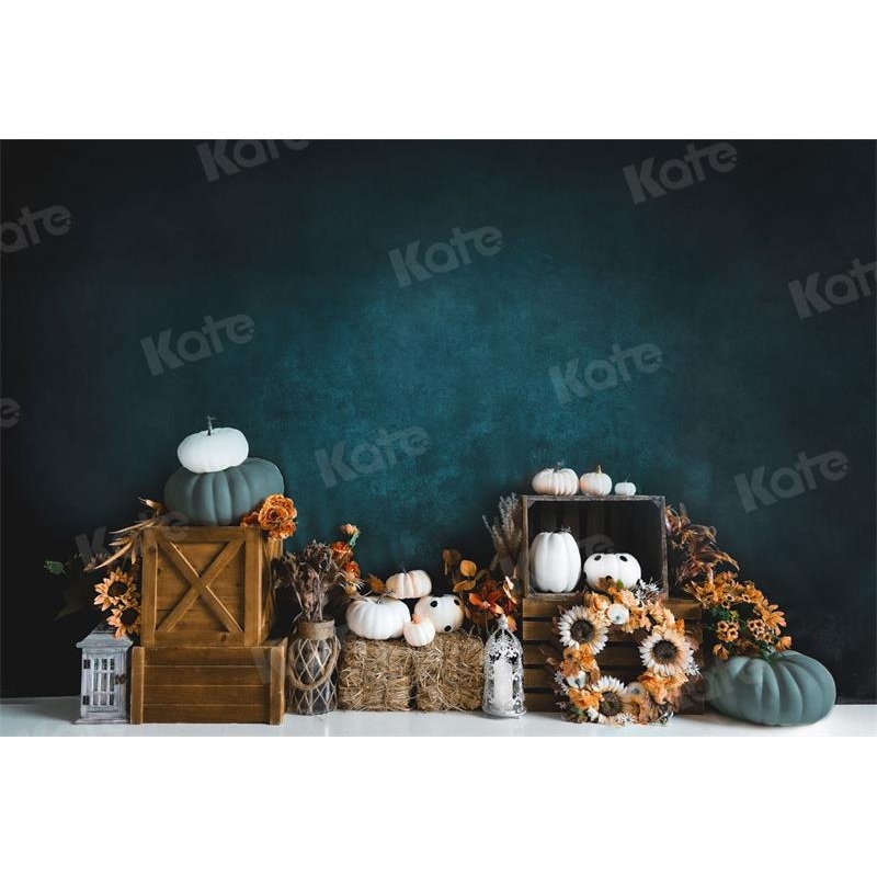 Kate Autumn Backdrop Dark Blue Pumpkin Designed by Uta Mueller Photography 5x3ft - newborns and babies Microfiber (Printed)
