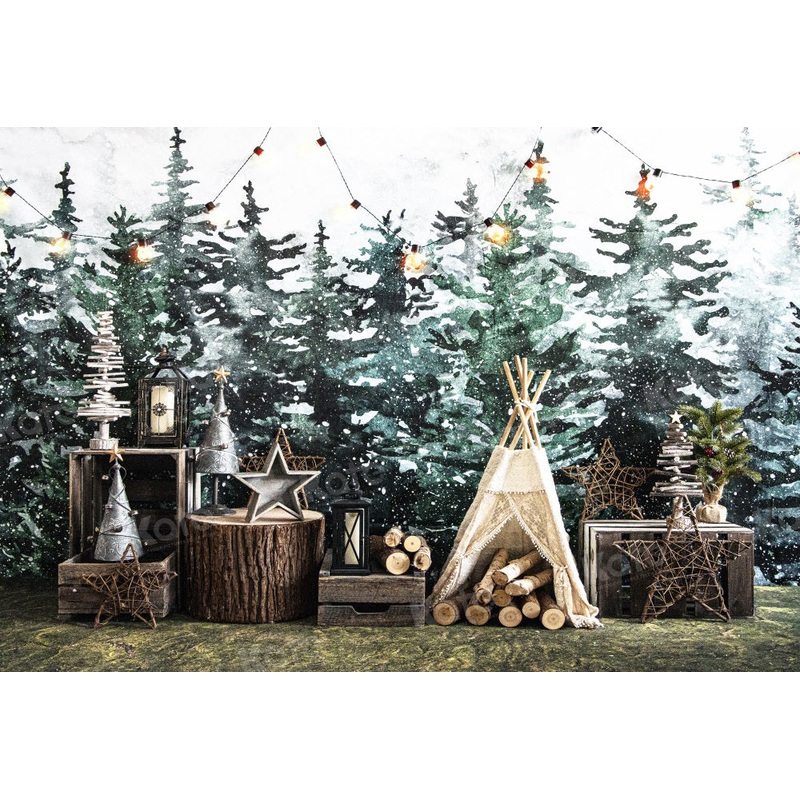 Kate Winter Jungle Boho Tent Snow Backdrop for Photography 7x5ft - small kids sitting / cake smash Microfiber (Printed)