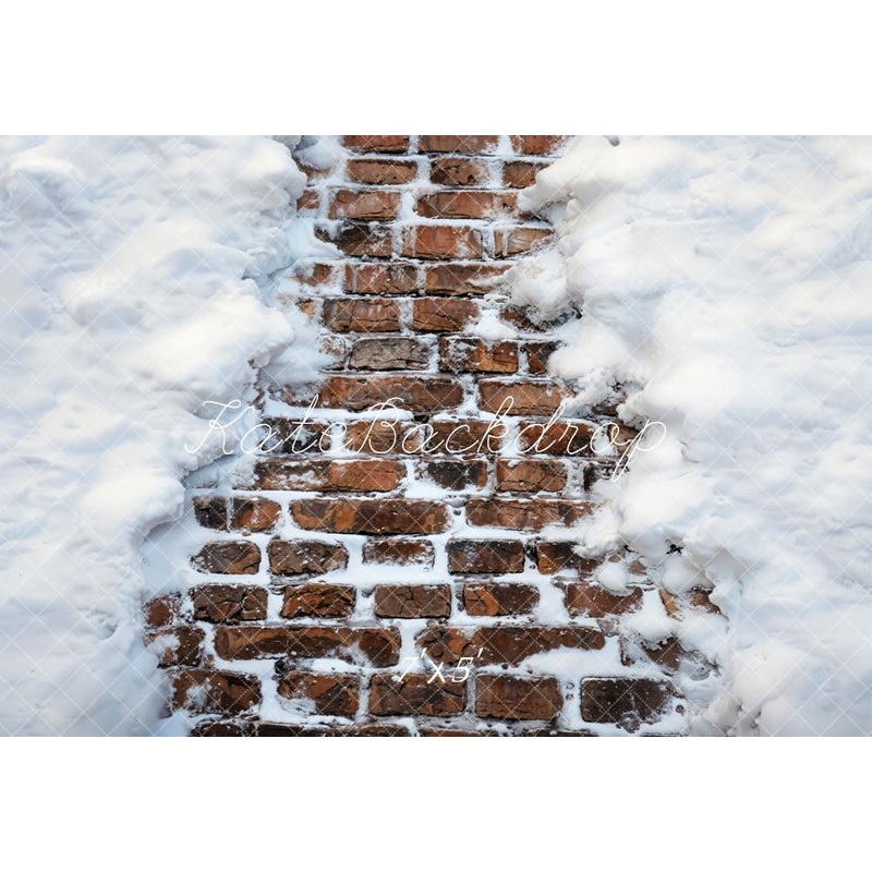 Kate Winter White Snow Red Brick Path Floor Backdrop Designed by Kate Image 7x5ft(2.2x1.5m) Microfiber (Printed)