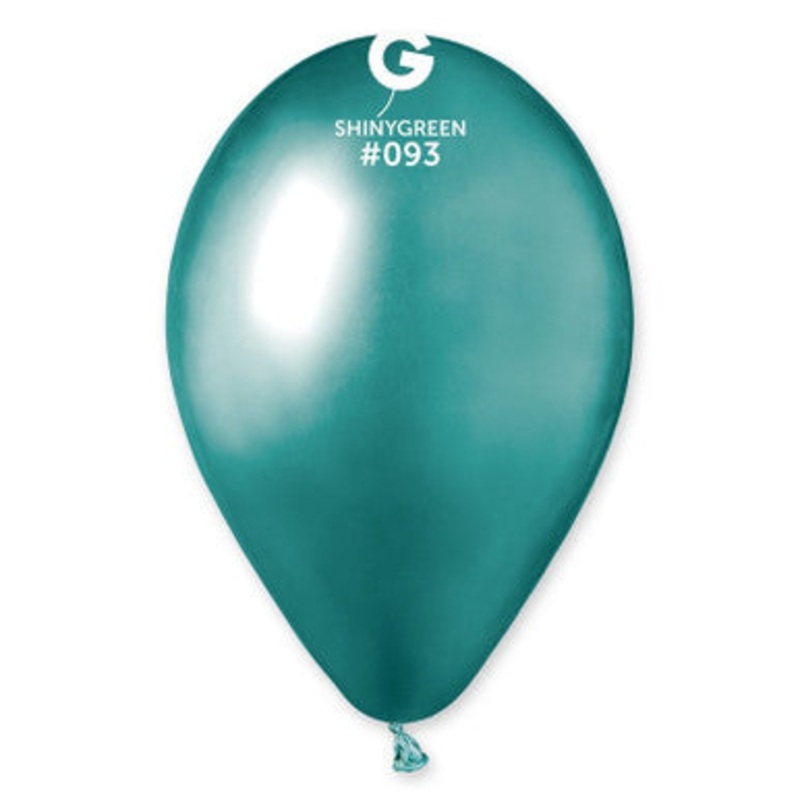11" Gemar Shiny Green Inflated with Helium and Ribbon