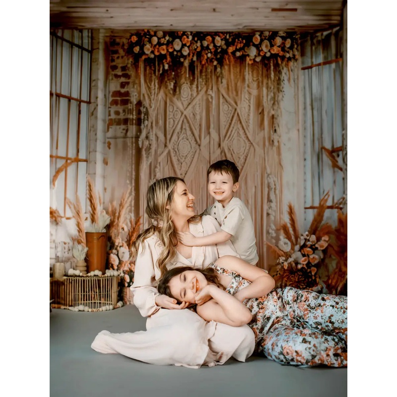 (20% Off Code:BOHO20)Kate Boho Floral Pampas Grass Macrame Curtain Backdrop Designed by Emetselch 7x5ft - small kids sitting / cake smash Microfiber (Printed)