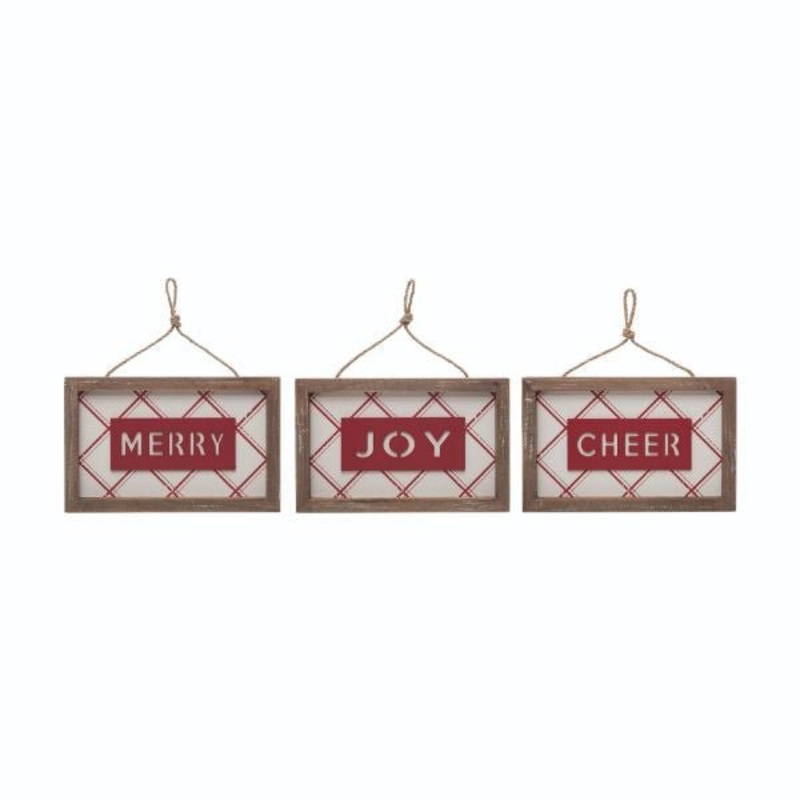 9.5" Plaid Christmas Box Frame Signs Merry