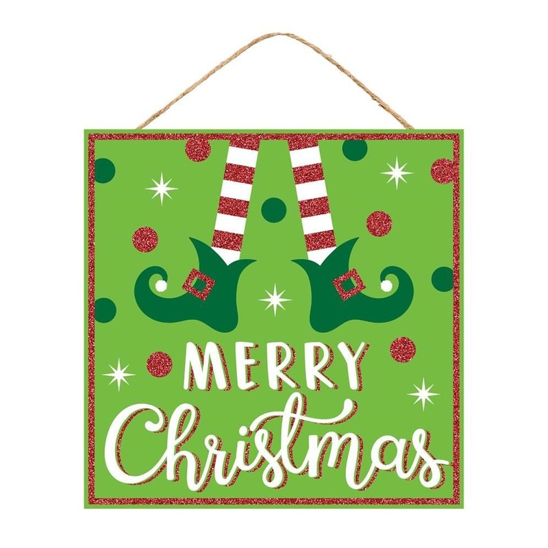 10" Merry Christmas Elf Legs Sign: Green