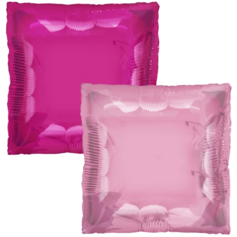 24" Square Panel Baby Pink Fuchsia Inflated with Helium and Ribbon