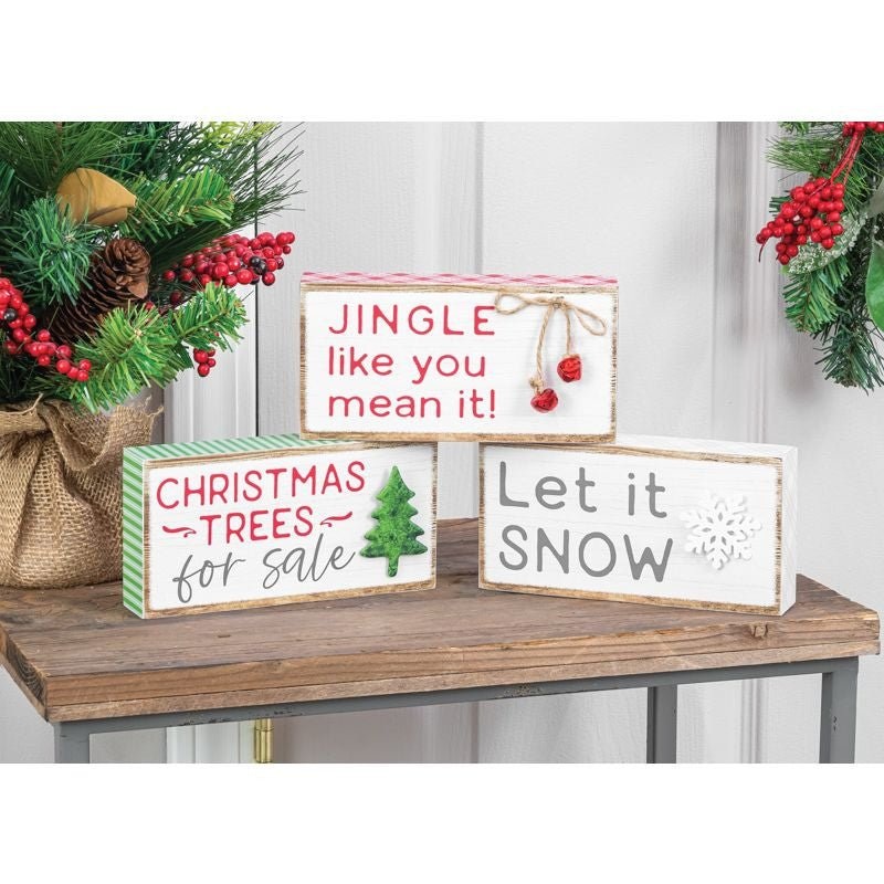 7" Christmas Block Sign Let It Snow