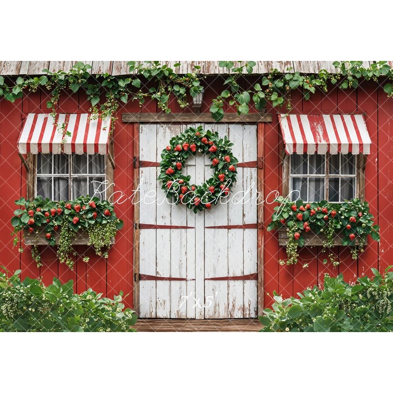 Kate Summer Strawberry Wreath Red Cottage Garden Backdrop Designed by Emetselch Microfiber (Printed) 7x5ft - small kids sitting / cake smash