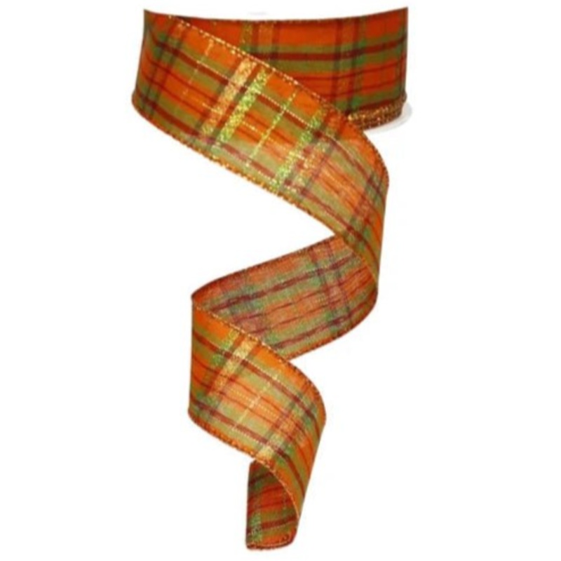1.5" Fall Colors Metallic Plaid Ribbon  - 10Yds