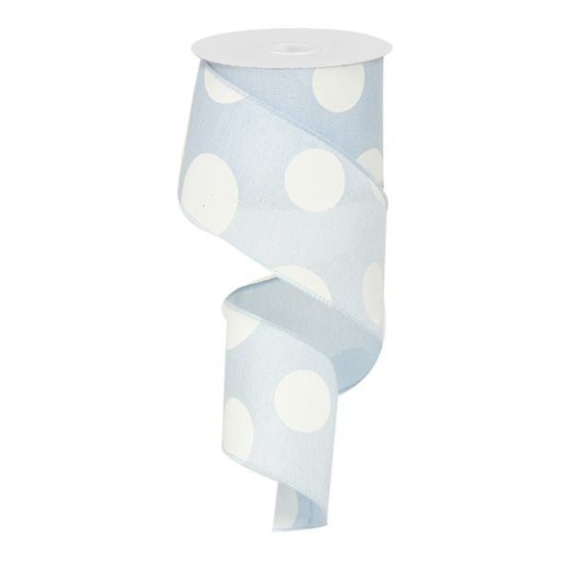 2.5" x 10yd Linen Giant Dot Ribbon: Lt Blue/White