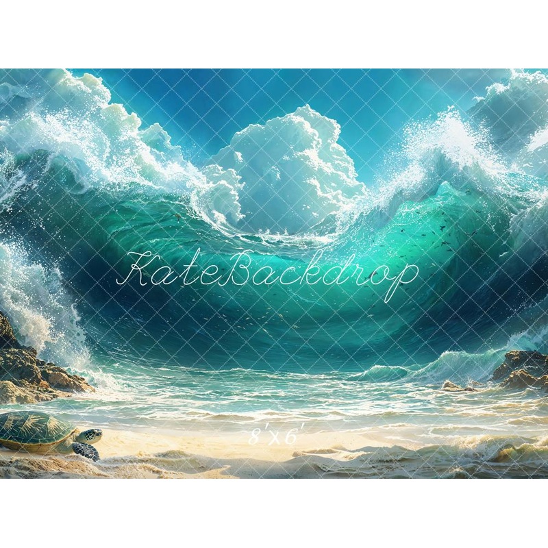 Kate Beach Ocean Wave Turtle Backdrop Designed by Emetselch Microfiber (Printed) 7x5ft - small kids sitting / cake smash