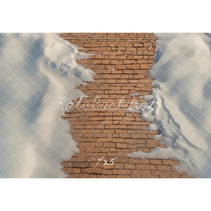Kate Winter Brick Path Snow Floor Backdrop Designed by Emetselch Microfiber (Printed) 7x5ft - small kids sitting / cake smash