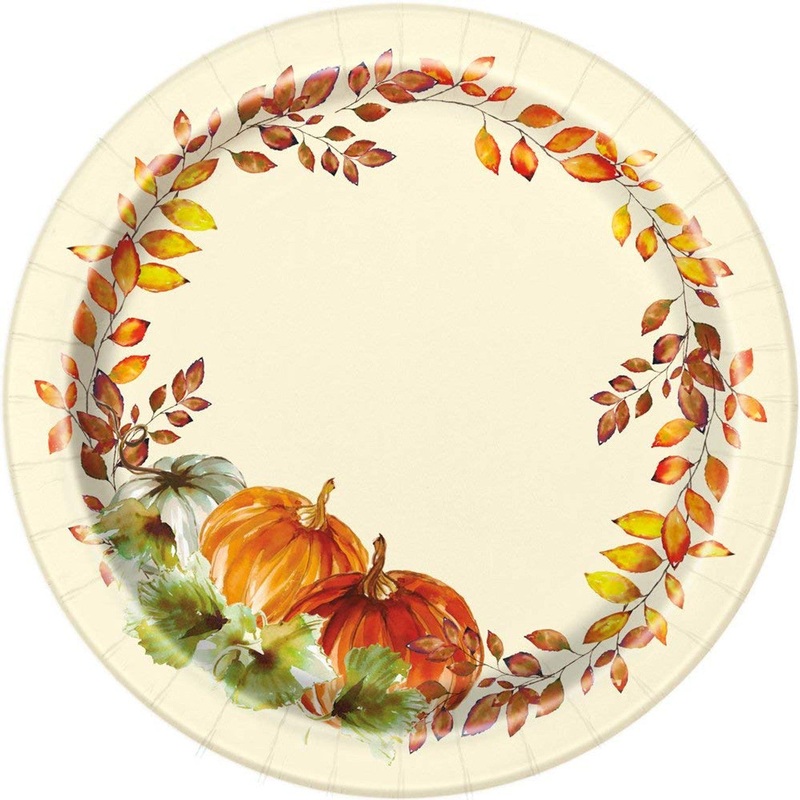 Watercolor Fall Pumpkin Paper Plates 7 (8 count)