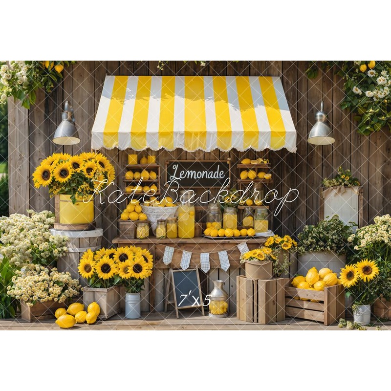 Kate Summer Lemonade Stand Sunflower Backdrop Designed by Emetselch Microfiber (Printed) 7x5ft - small kids sitting / cake smash