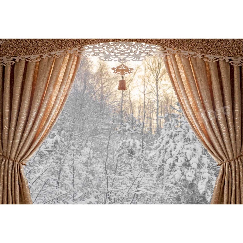 Kate Winter Christmas Backdrop Curtain Outwindow Snow Trees Designed by Chain Photography 5x3ft - newborns and babies Microfiber (Printed)