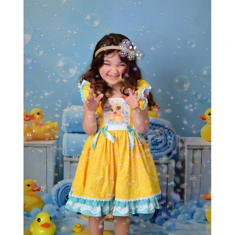 Kate Baby Shower Cake Smash Duck Yellow Blue Balloons Bath Backdrop Designed by Emetselch Microfiber (Printed) 5x7ft(1.5x2.2m)