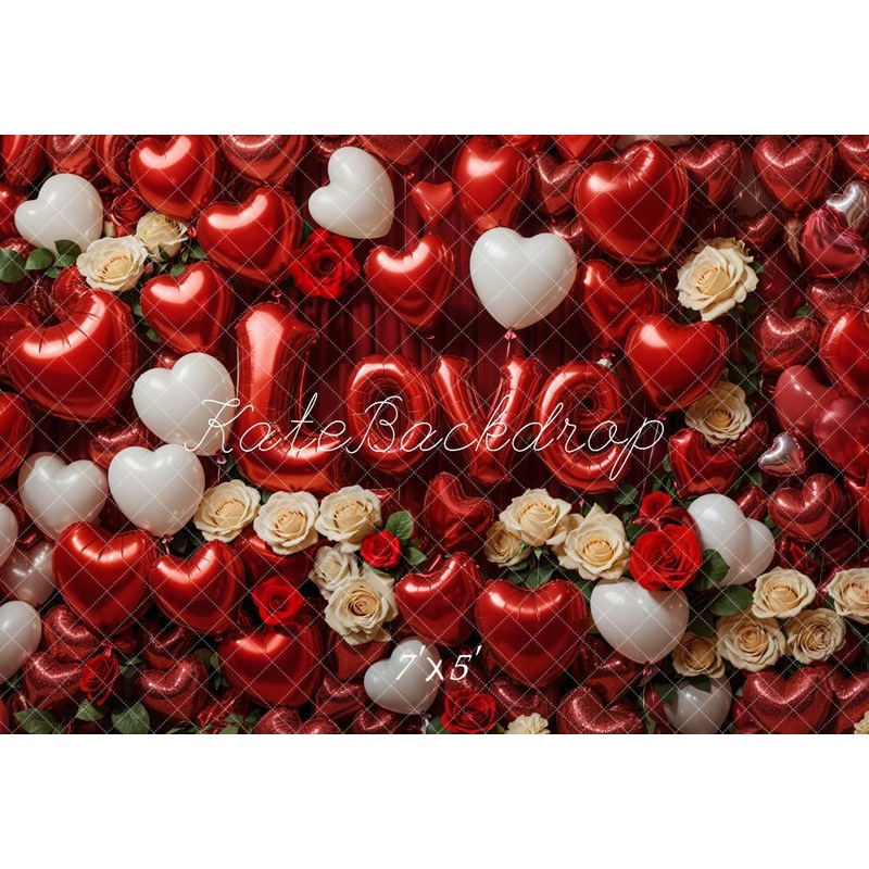 Kate Valentine's Day Love Heart Balloon Backdrop Designed by Emetselch Microfiber (Printed) 7x5ft - small kids sitting / cake smash