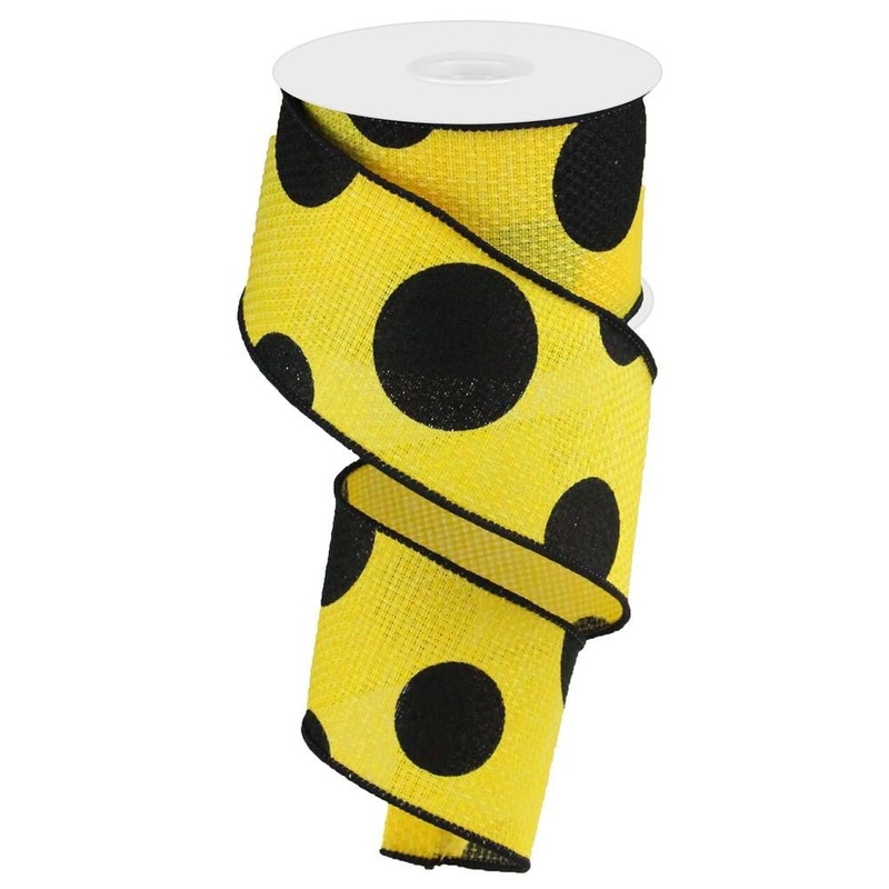 2.5" x 10yd Faux Burlap Giant Dot Ribbon: Yellow/Black