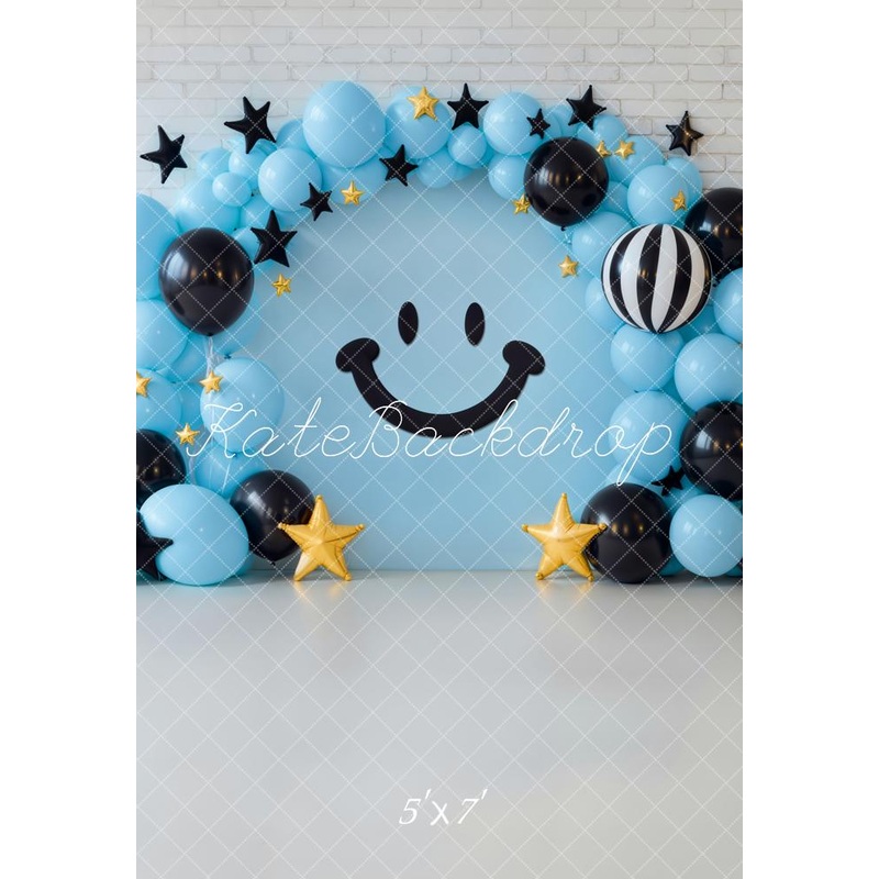Kate Cake Smash Smiley Balloon Arch Blue Backdrop Designed by Emetselch Microfiber (Printed) 5x7ft(1.5x2.2m)
